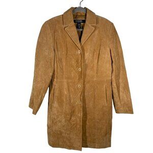New York & Co camel tan Suede leather duster length car coat topper women’s M